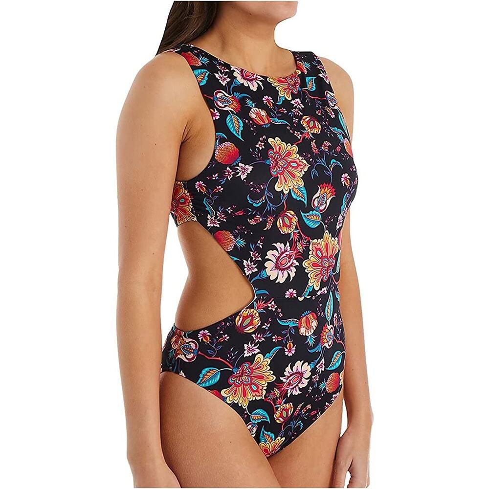 Nanette Lepore NWT 1 Piece Swimsuit Floral Black Pink Sz 10